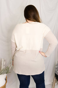 Ivory Color Block Long Sleeve Waffle Top - Shop Kendry Collection