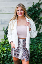Ivory Corduroy Distressed Hem Jacket