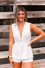 Ivory Deep V-Neck Sleeveless Romper - Kendry Collection Boutique