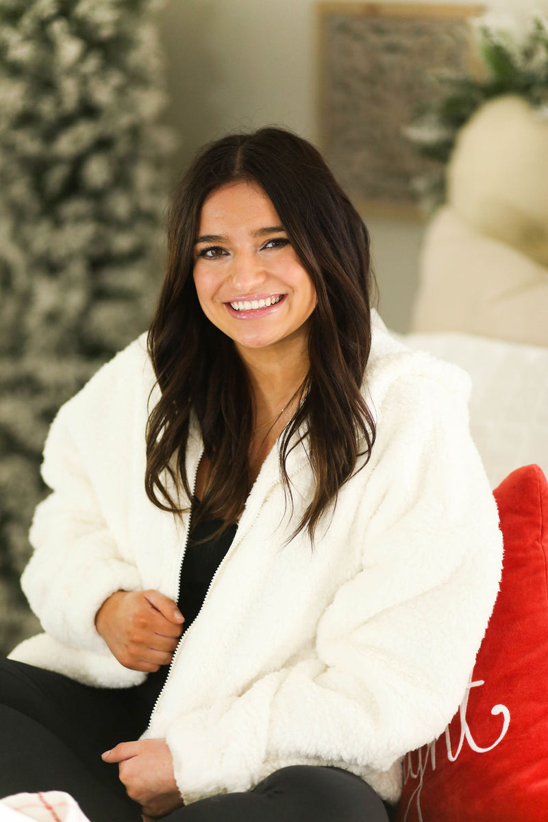 Ivory Teddy Zip Up Jacket