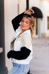 Ivory and Black Corduroy Color Block Jacket - Shop Kendry Collection