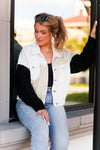 Ivory and Black Corduroy Color Block Jacket - Shop Kendry Collection