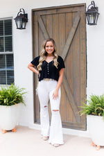 Jennifer High Waisted Distressed White Bell Bottoms