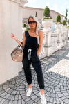 Jet Setter Black One Shoulder Jogger Jumpsuit - Kendry Collection Boutique