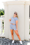 Blue and White Star Pattern Two Piece Short Set