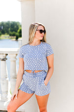 Blue and White Star Pattern Two Piece Short Set