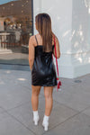 Black Faux Leather Bow Tie Dress