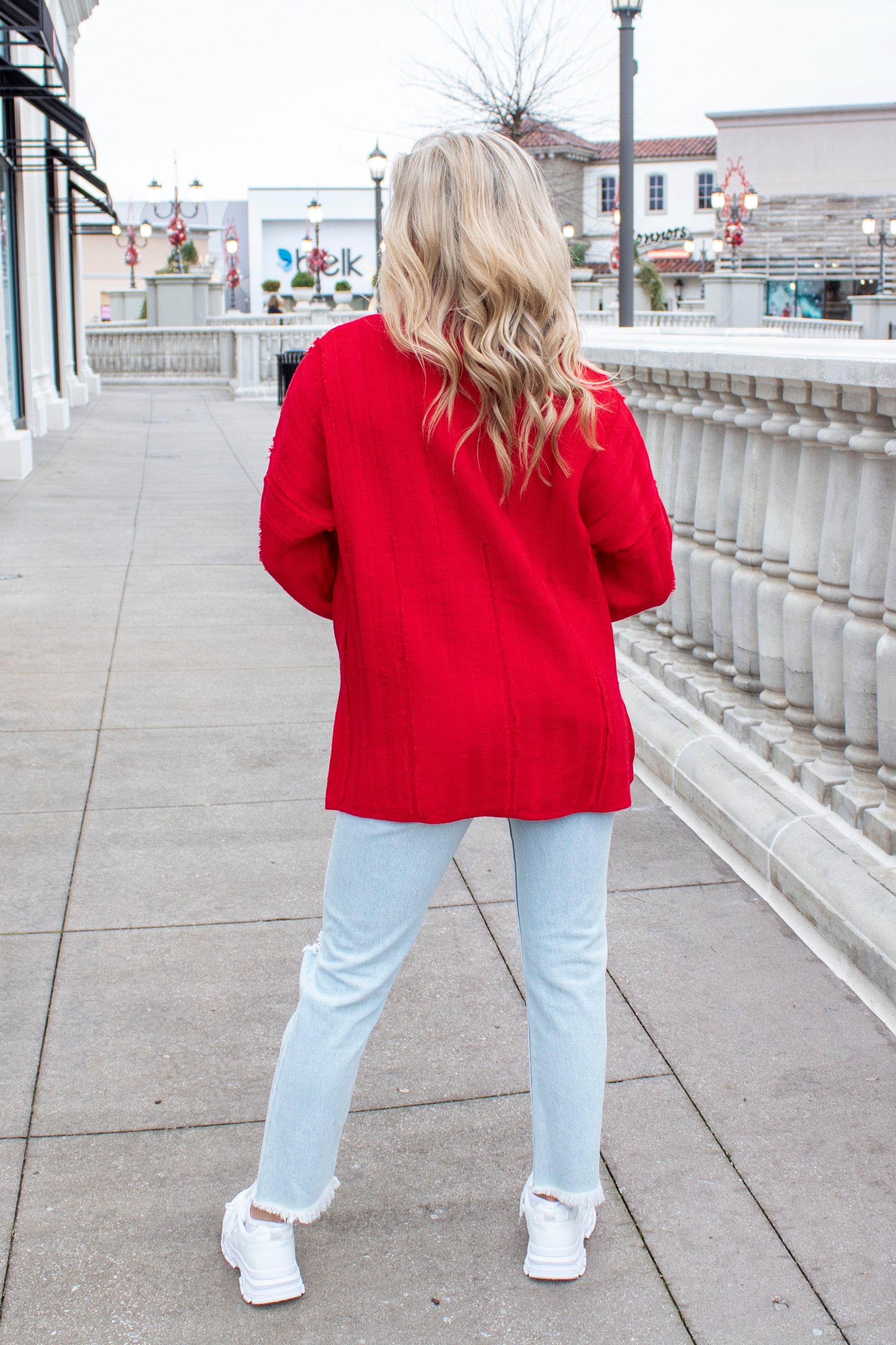 Red Ribbed Turtle Neck Sweater