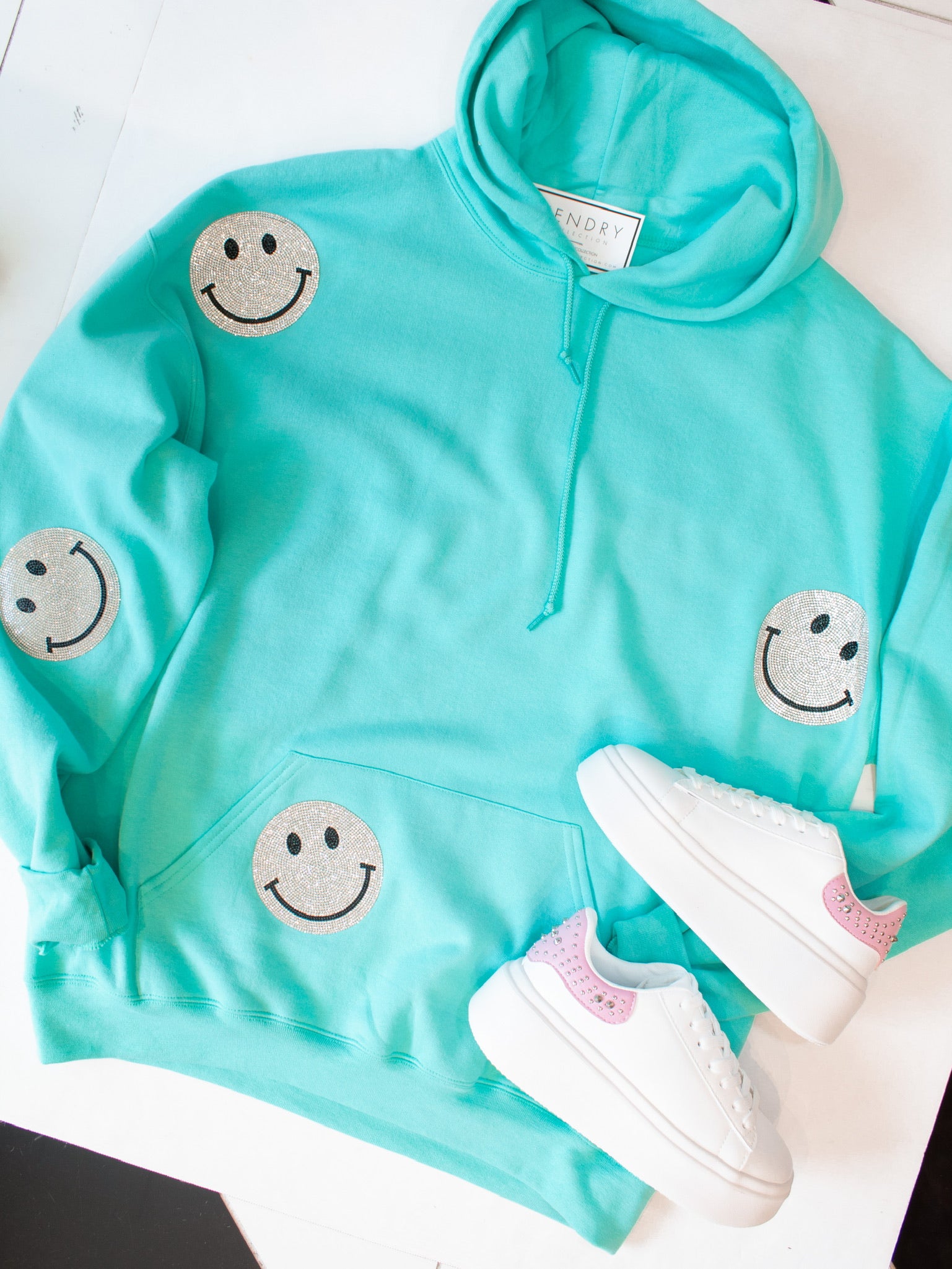 Rhinestone Smiley Face Hoodie RETROVERT Rhinestone Smiley Face