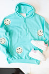 Mint Green Rhinestone Smiley Face Hoodie