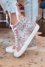 Kirbati Blush Snakeskin High Top Vintage Havana Hidden Wedge Sneaker - Hidden Wedge - Shop Kendry Collection Boutique