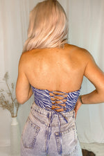Lace Up Denim Zebra Corset Top- Kendry Collection Boutique
