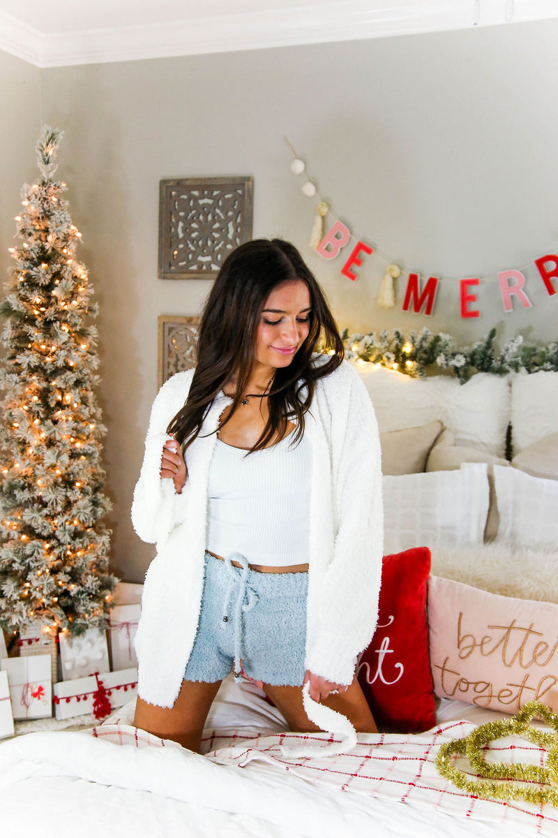 Let's Lounge Baby Blue Fleece Shorts - Kendry Collection Boutique