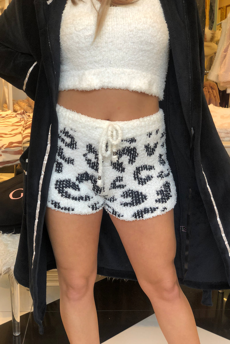 Let's Lounge Black Leopard Fleece Shorts - Shop Kendry Collection Boutique