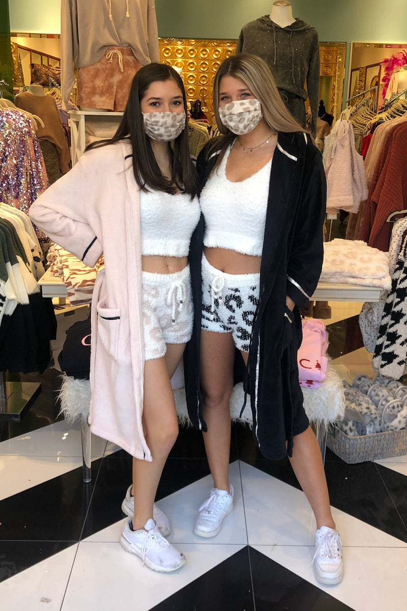 Let's Lounge Black Leopard Fleece Shorts - Shop Kendry Collection Boutique