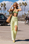 Lime Green Distressed Straight Leg Jeans