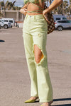 Lime Green Distressed Straight Leg Jeans