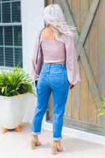 Kayla High Waisted Distressed Girlfriend Jeans - Medium Wash