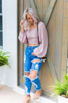Kayla High Waisted Distressed Girlfriend Jeans - Medium Wash