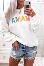 White MAMA Graphic Pullover Sweatshirt Loungewear- Kendry Collection Boutique