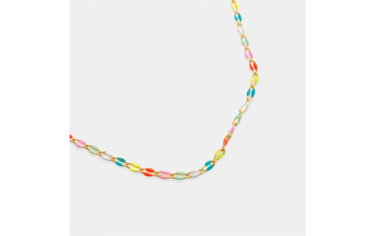 Multi Color Enamel Small Chain Necklace