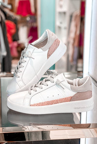 Mabely White And Pink Glitter Low Top Glitter Vintage Havana Sneaker - Shop Kendry Collection Boutique