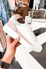 Mabely White And Pink Glitter Low Top Glitter Vintage Havana Sneaker - Shop Kendry Collection Boutique
