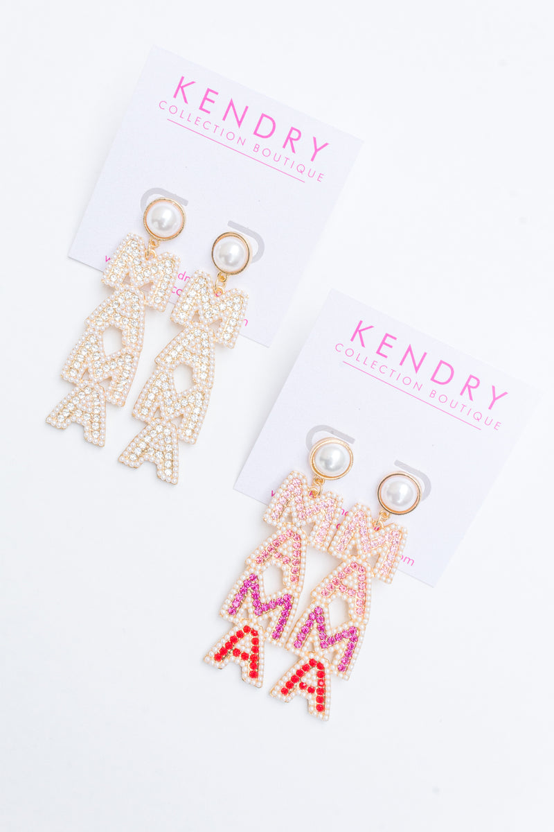 Celebrate mom this mother's day with these adorable rhinestone mama statement earrings! Length: 3" Mama Rhinestone Earrings - Kendry Collection Boutique