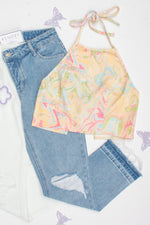 Marble Multicolor Denim Halter Top