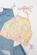 Marble Multicolor Denim Halter Top