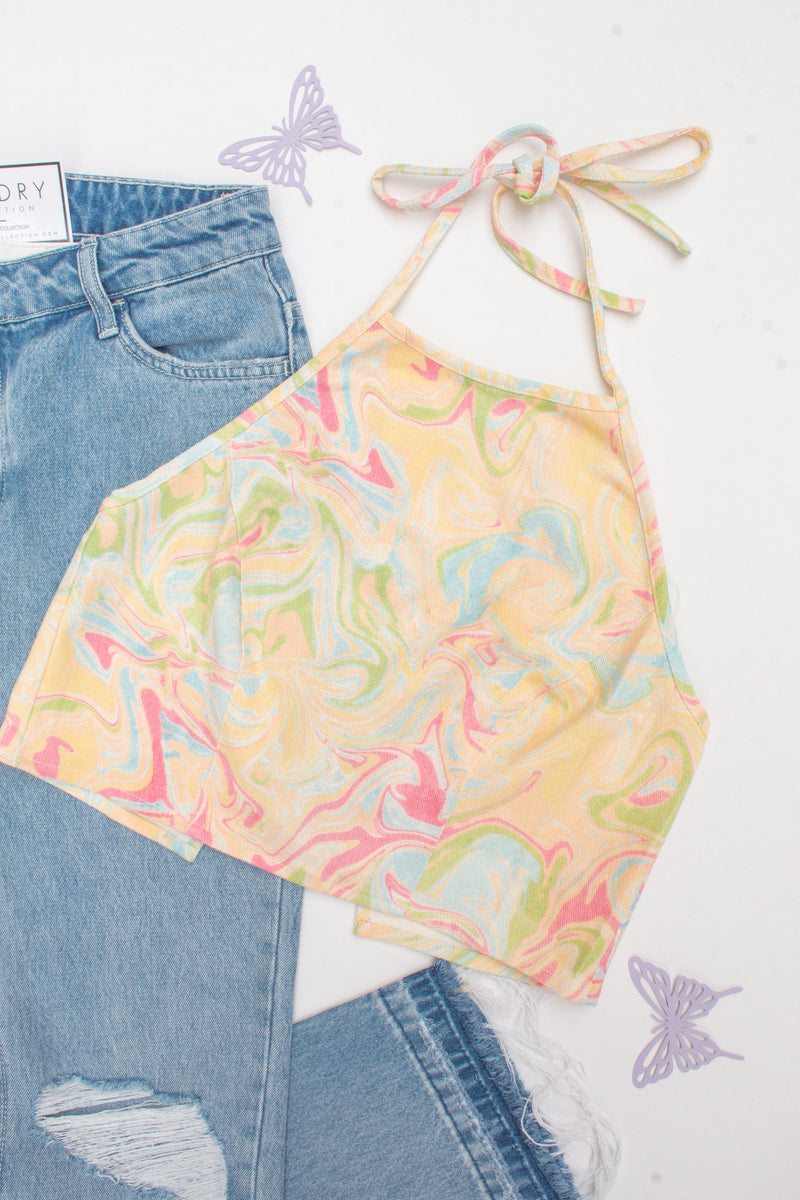 Marble Multicolor Denim Halter Top