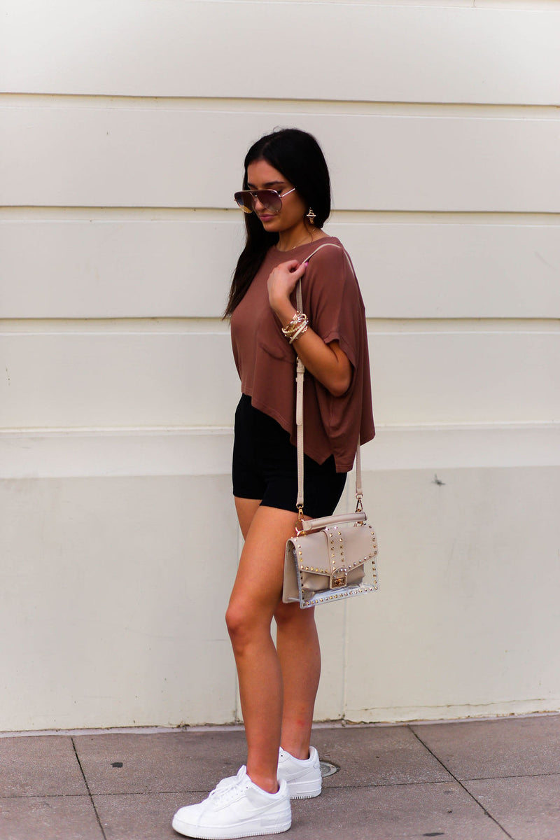 Mauve Boxy Style Basic Cropped Tee