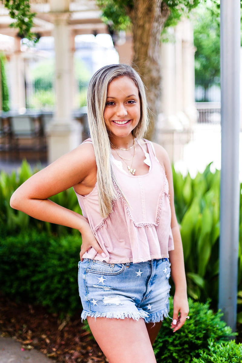Mauve Embroidered Babydoll Tank - Kendry Collection Boutique
