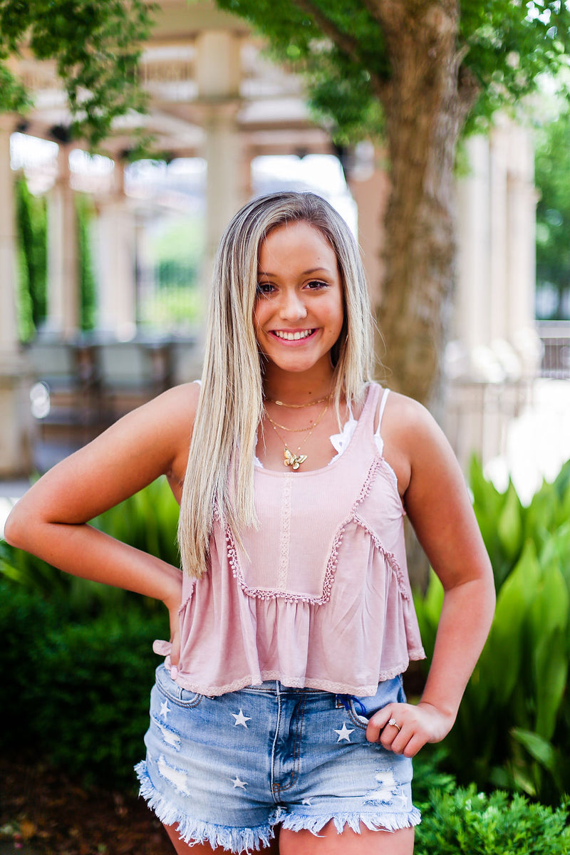 Mauve Embroidered Babydoll Tank - Kendry Collection Boutique