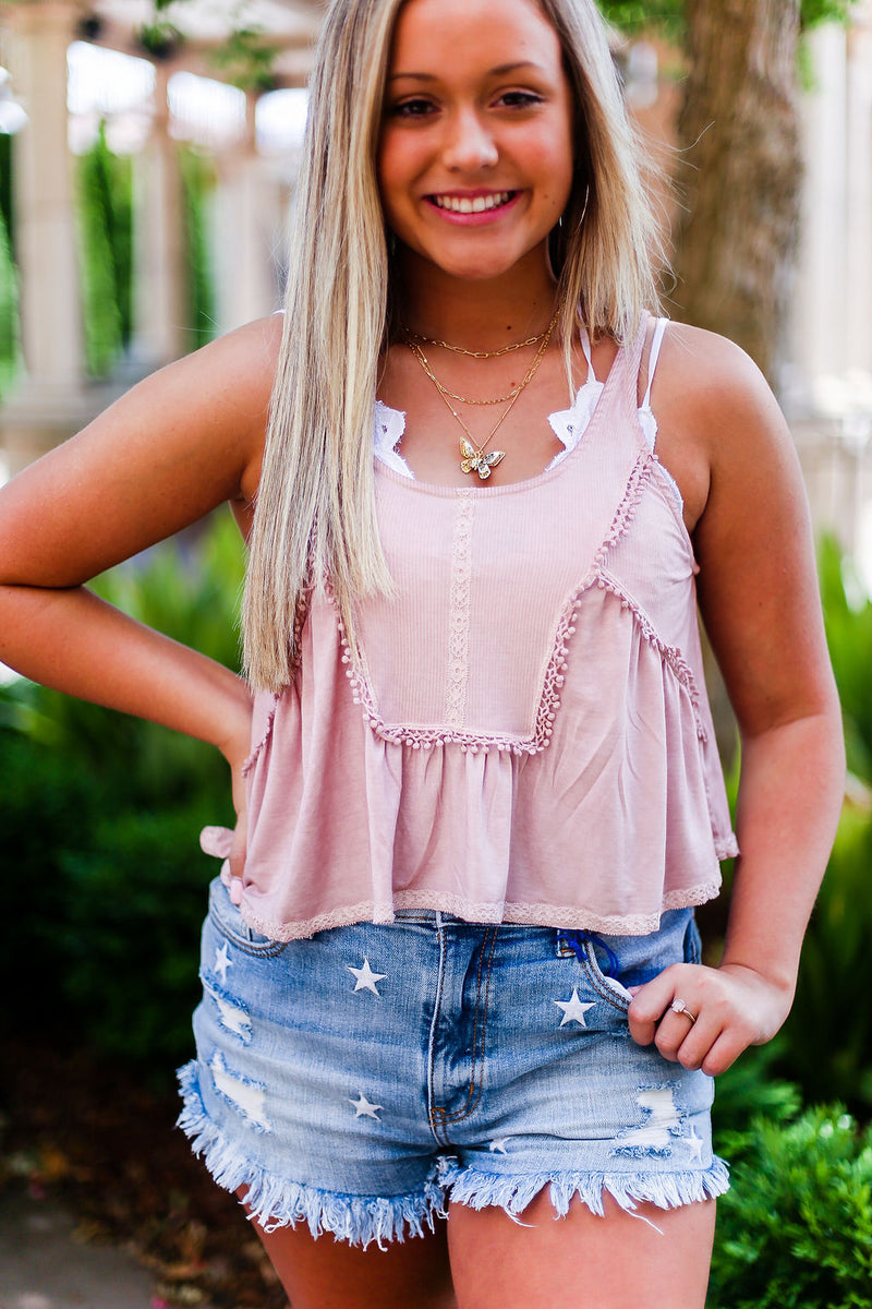 Mauve Embroidered Babydoll Tank - Kendry Collection Boutique