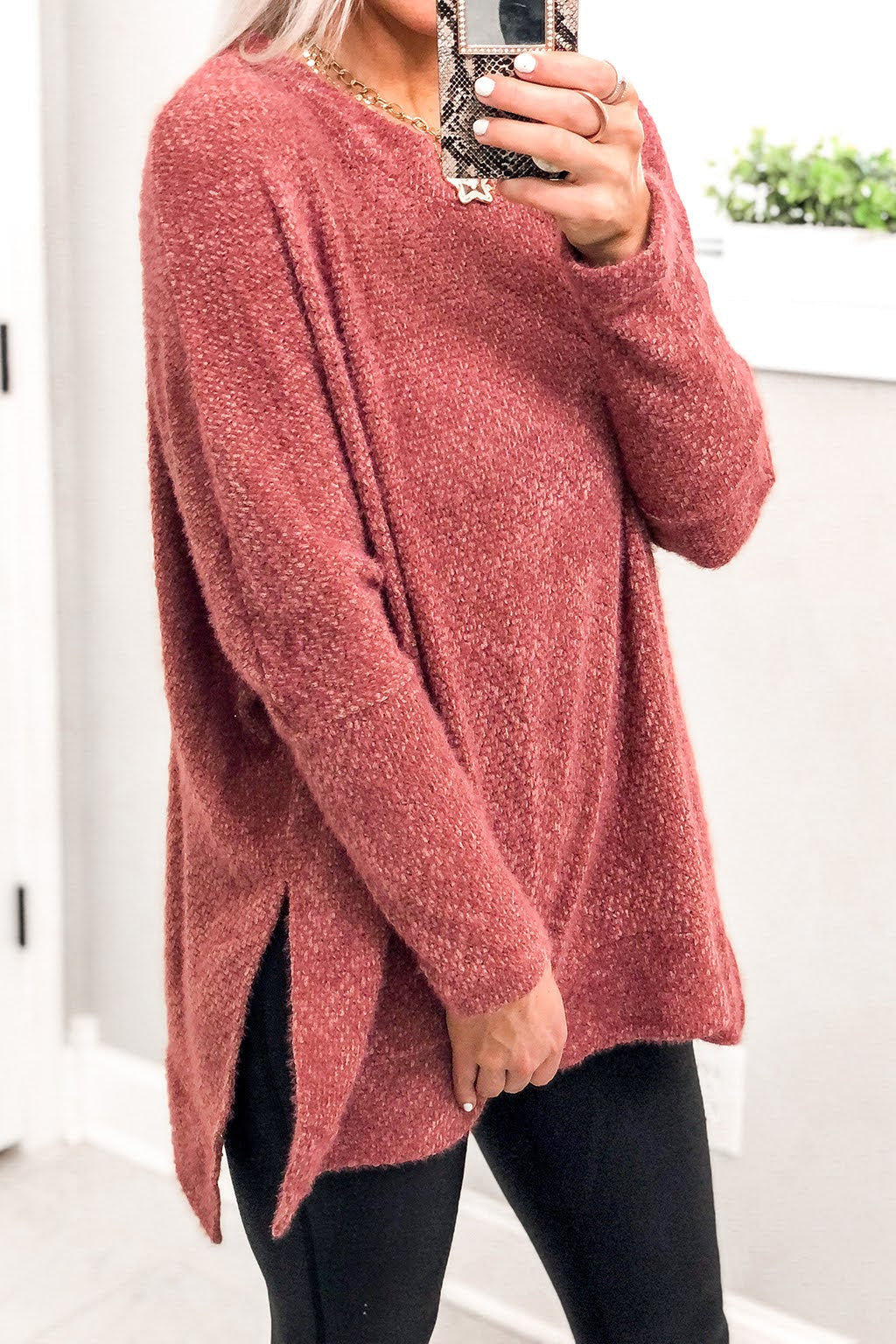 Mauve Fuzzy Eyelash Knit Sweater-Shop Kendry Collection Boutique 