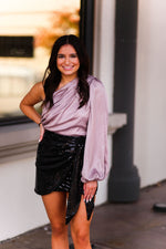 Mauve Satin One Shoulder Cropped Blouse - Kendry Collection Boutique