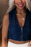 Medium Wash Denim Collared Tank Top