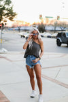 Milly Destroyed High Rise Denim Shorts - Kendry Collection BoutiqueCharcoal One Shoulder T-Shirt - Shop Kendry Collection Boutique