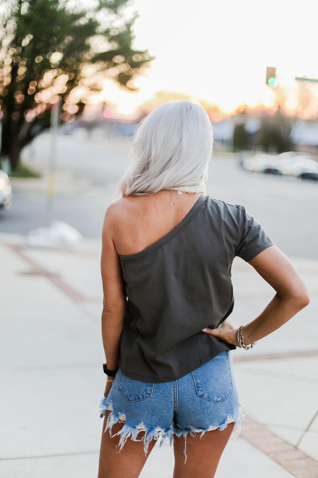 One shoulder ripped top best sale