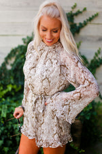 Mocha Snake Skin Long Sleeve Romper- Kendry Collection Boutique