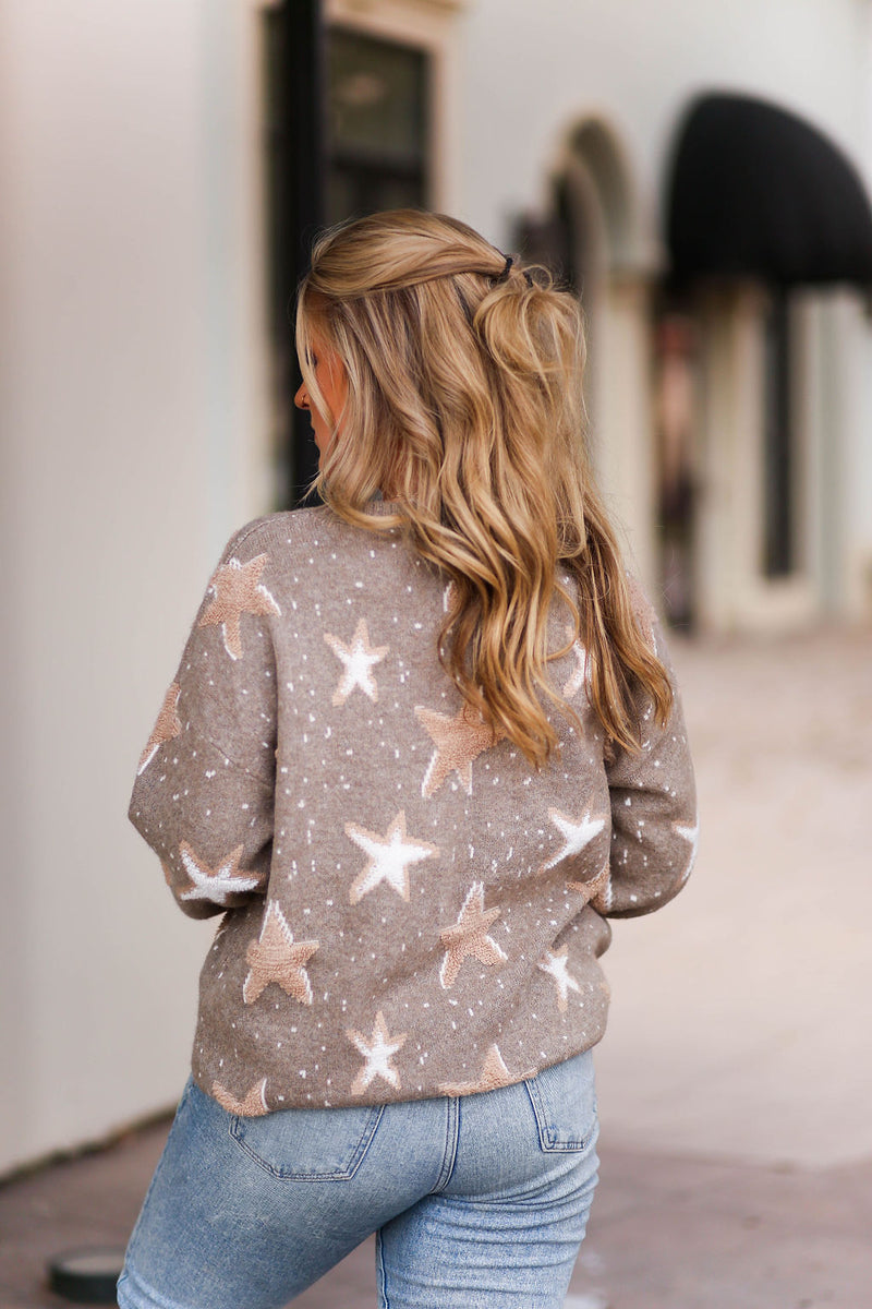 Mocha Star Patterned Sweater - Shop Kendry Collection Boutique