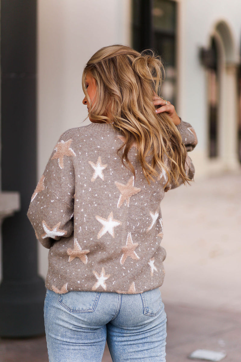 Mocha Star Patterned Sweater - Shop Kendry Collection Boutique