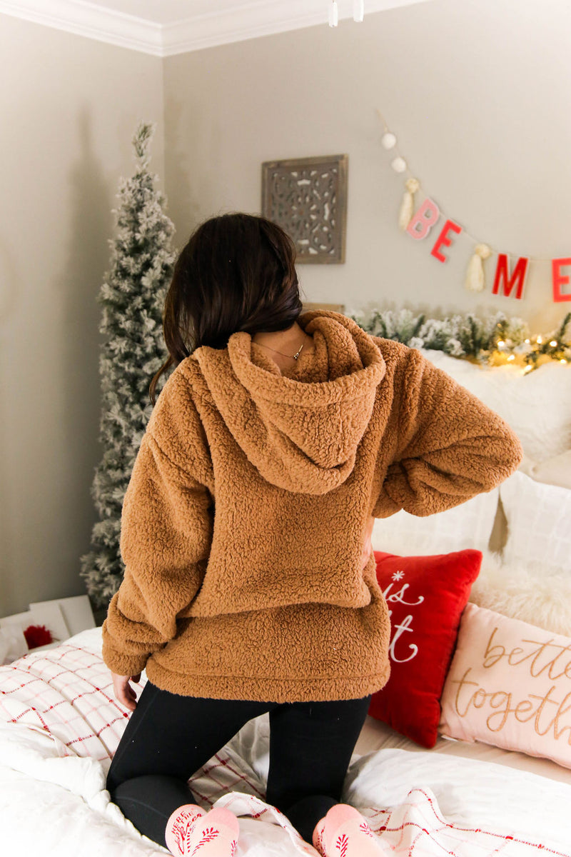 Teddy half zip pullover top