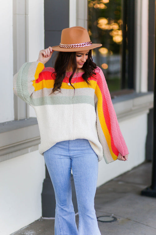 Multi Color Stripe Boatneck Sweater - Shop Kendry Collection Boutique