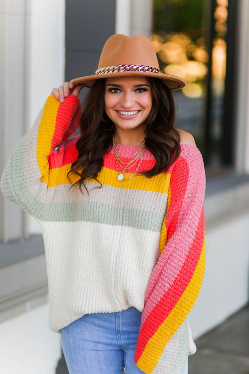 Multi Color Stripe Boatneck Sweater - Shop Kendry Collection Boutique