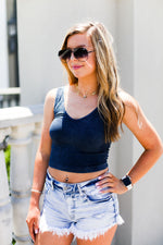 Navy Blue Acid Wash Ribbed Cropped Tank - Shop  Kendry Collection Boutique Online
