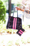 Navy Blue Camo And Pink Stripe Neoprene Tote Bag - Shop Kendry Collection Boutique