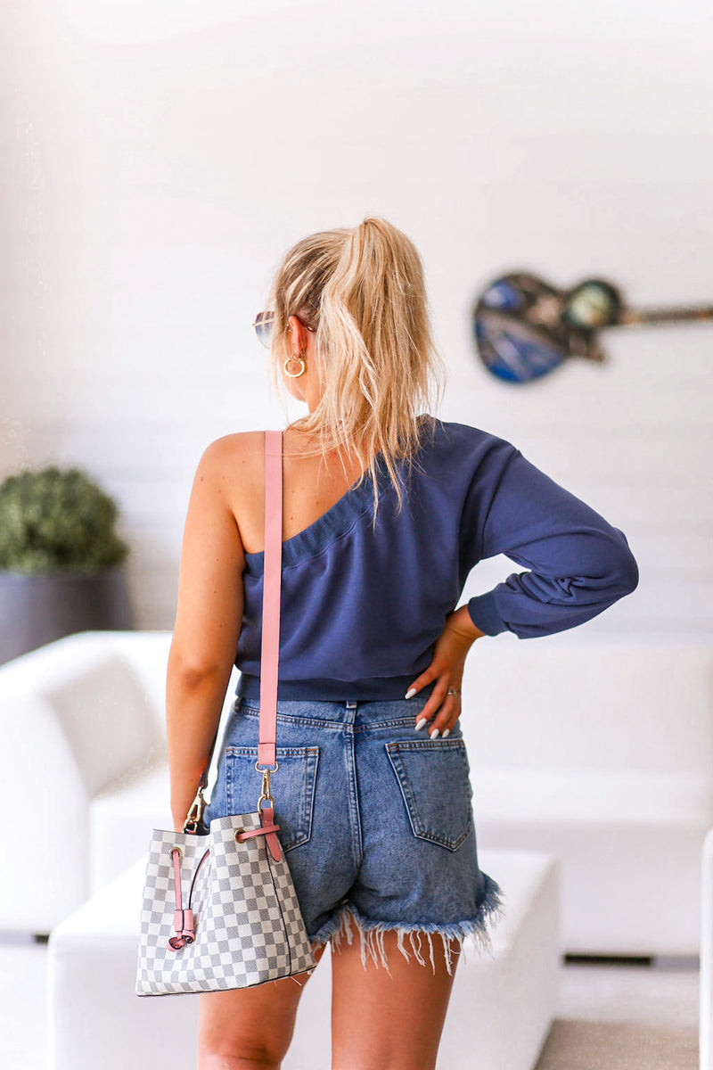 Navy Blue One Shoulder Sweatshirt - Shop Kendry Collection Online Boutique