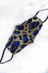 Dark Blue And Gold Leopard Sequin Face Mask